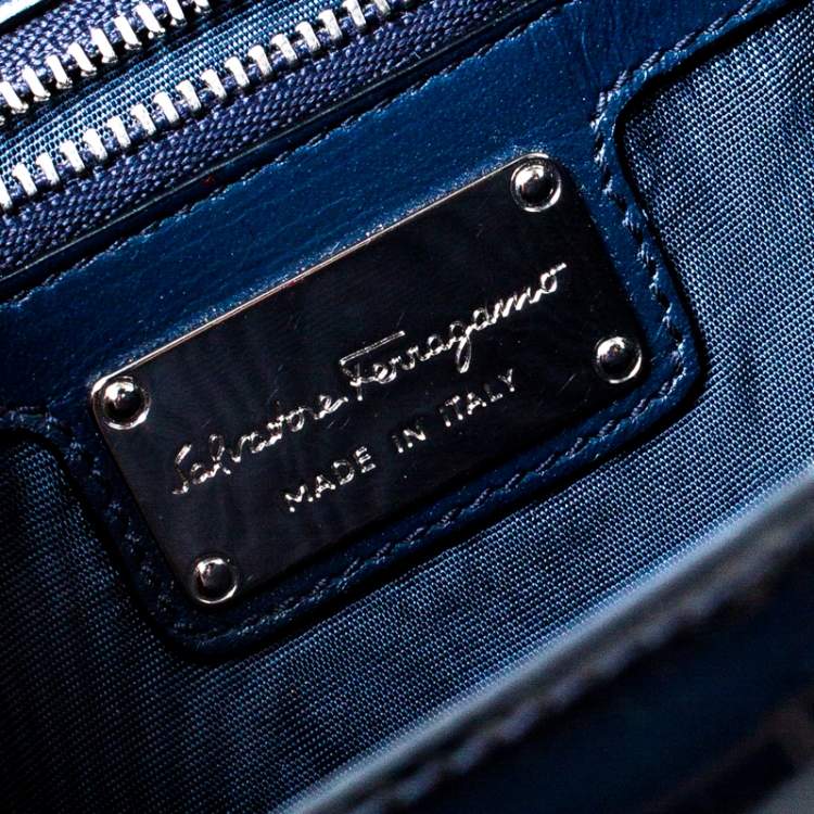 Pre Owned Salvatore Ferragamo Navy Blue Patent Leather Crossbody Bag