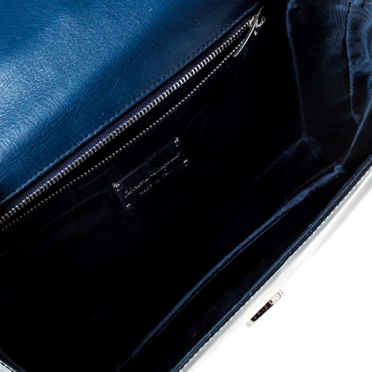 Pre Owned Salvatore Ferragamo Navy Blue Patent Leather Crossbody Bag