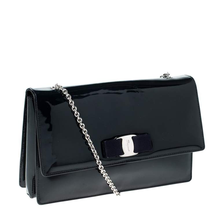 Pre Owned Salvatore Ferragamo Navy Blue Patent Leather Crossbody Bag
