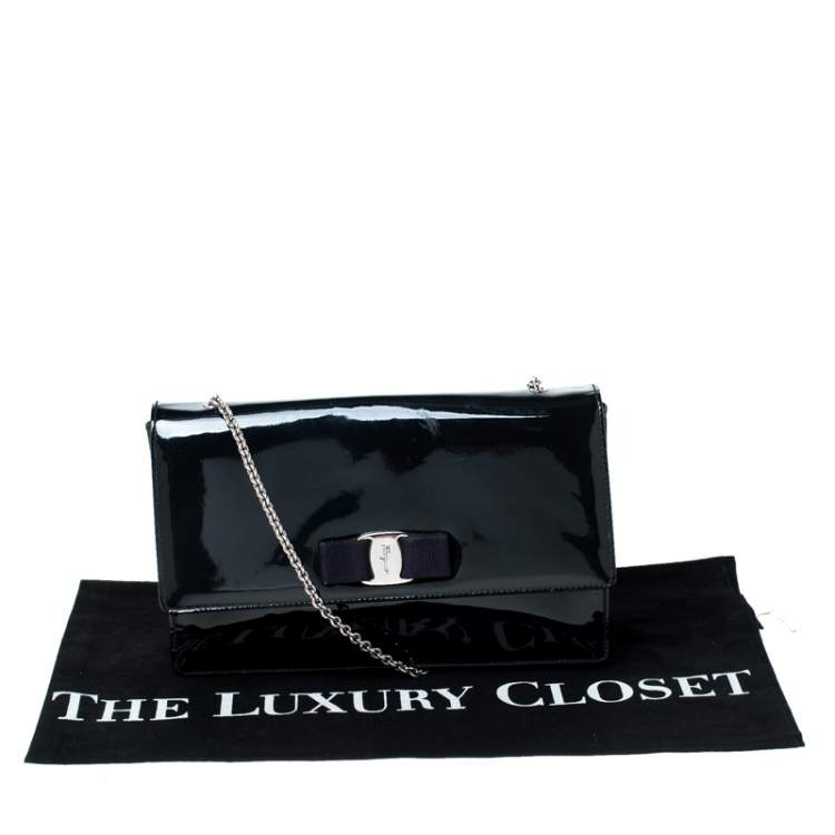 Pre Owned Salvatore Ferragamo Navy Blue Patent Leather Crossbody Bag