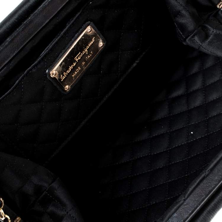Pre Owned Salvatore Ferragamo Black Satin Clutch