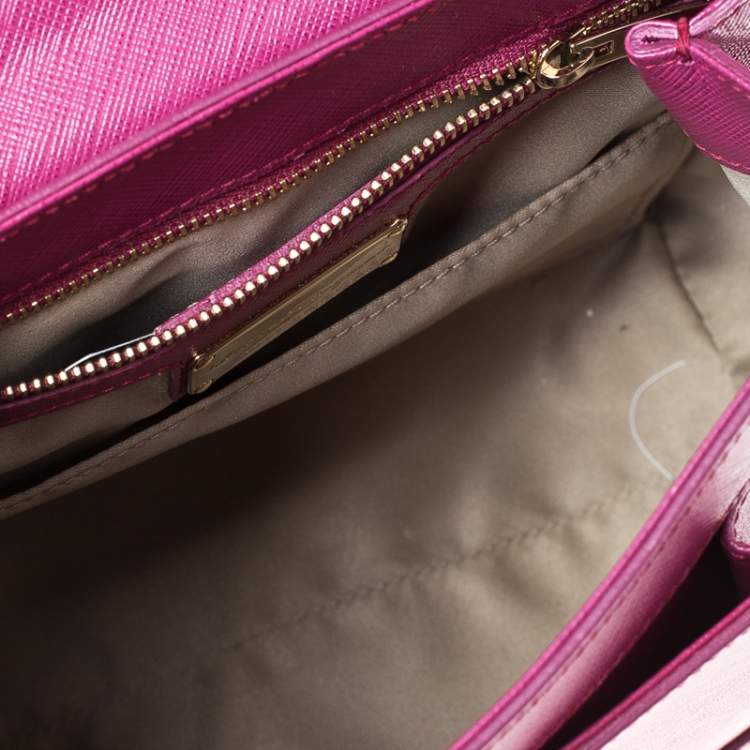 Pre Owned Salvatore Ferragamo Hot Pink Leather Vara Top Handle Bag