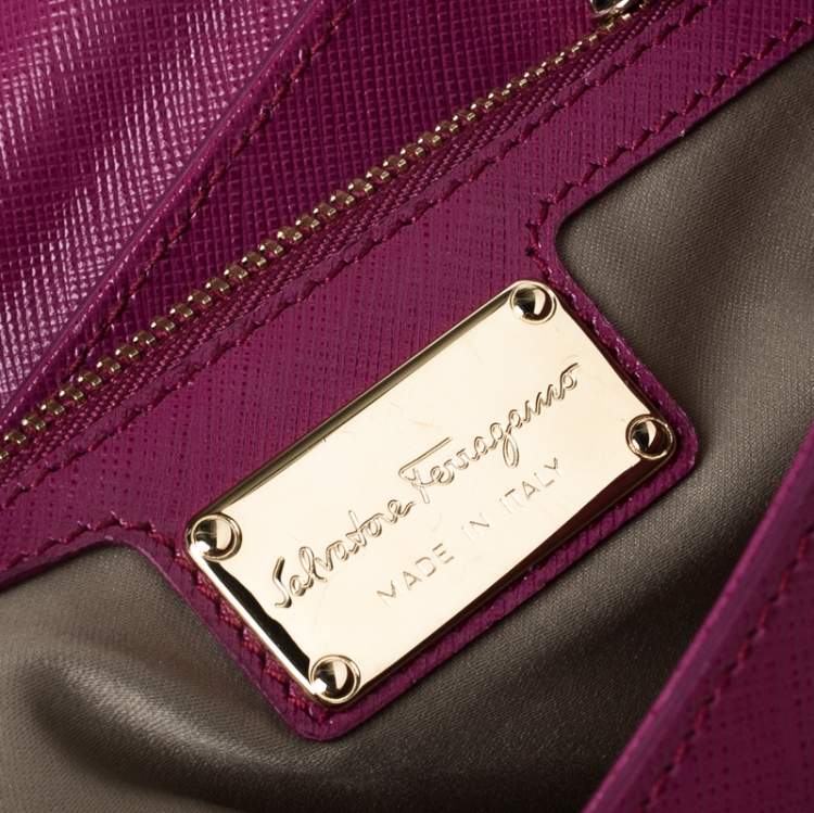 Pre Owned Salvatore Ferragamo Hot Pink Leather Vara Top Handle Bag