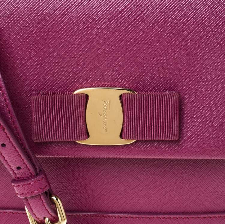 Pre Owned Salvatore Ferragamo Hot Pink Leather Vara Top Handle Bag