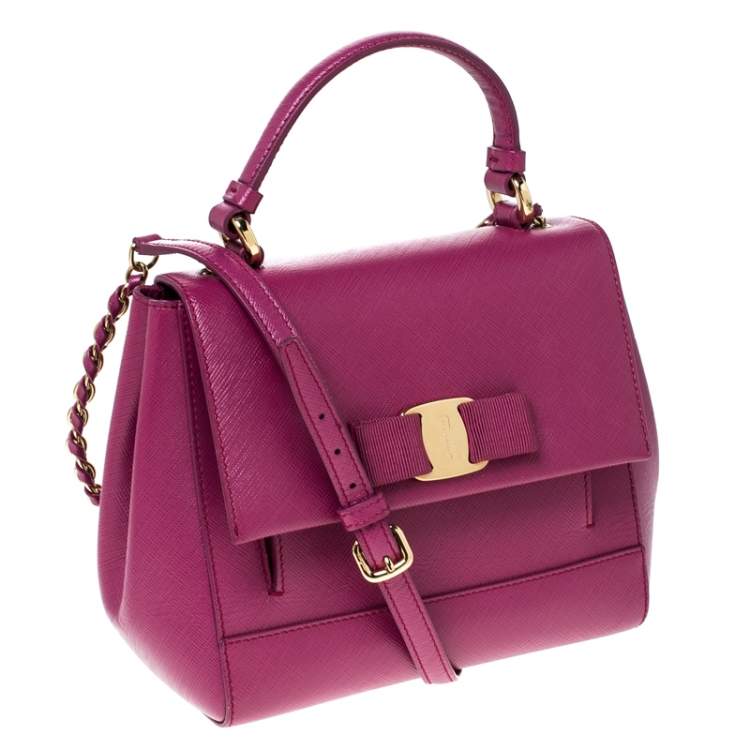 Pre Owned Salvatore Ferragamo Hot Pink Leather Vara Top Handle Bag