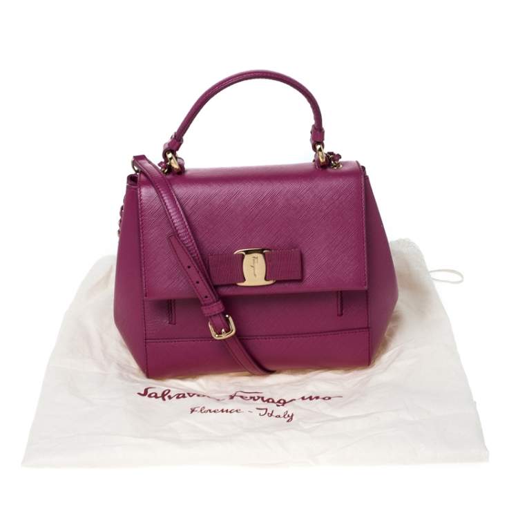 Pre Owned Salvatore Ferragamo Hot Pink Leather Vara Top Handle Bag