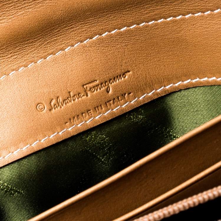 Pre Owned Salvatore Ferragamo Tan Leather Flap Wallet