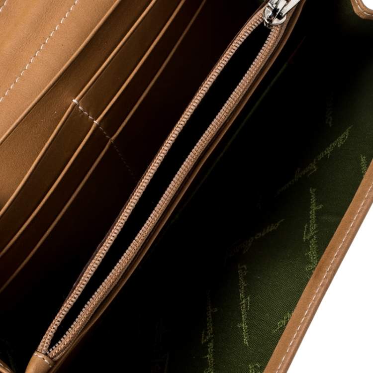 Pre Owned Salvatore Ferragamo Tan Leather Flap Wallet