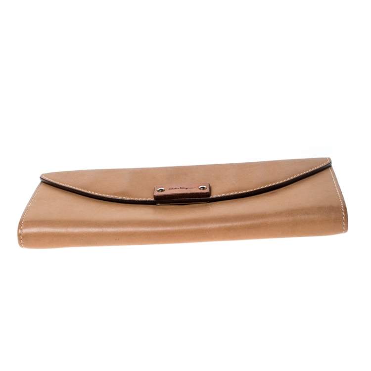 Pre Owned Salvatore Ferragamo Tan Leather Flap Wallet