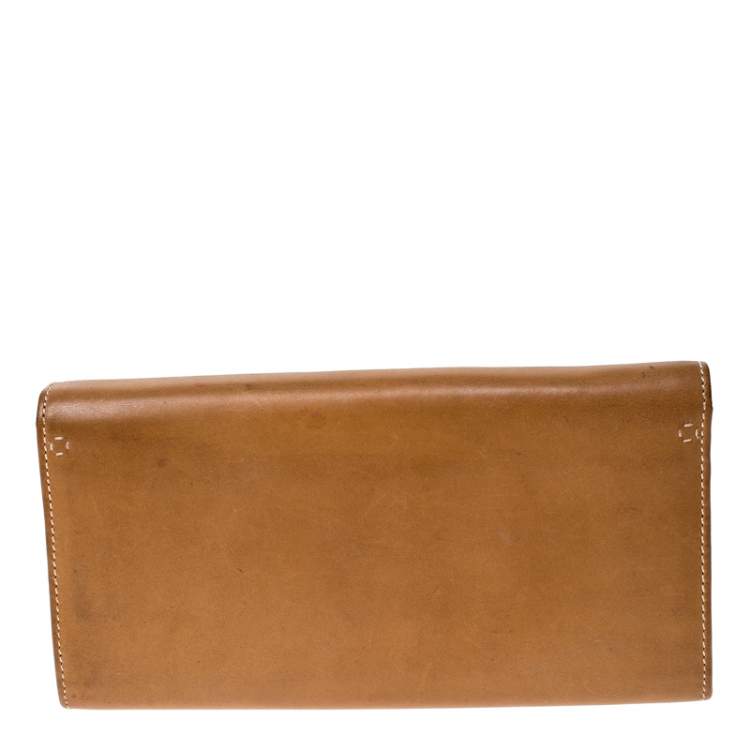 Pre Owned Salvatore Ferragamo Tan Leather Flap Wallet