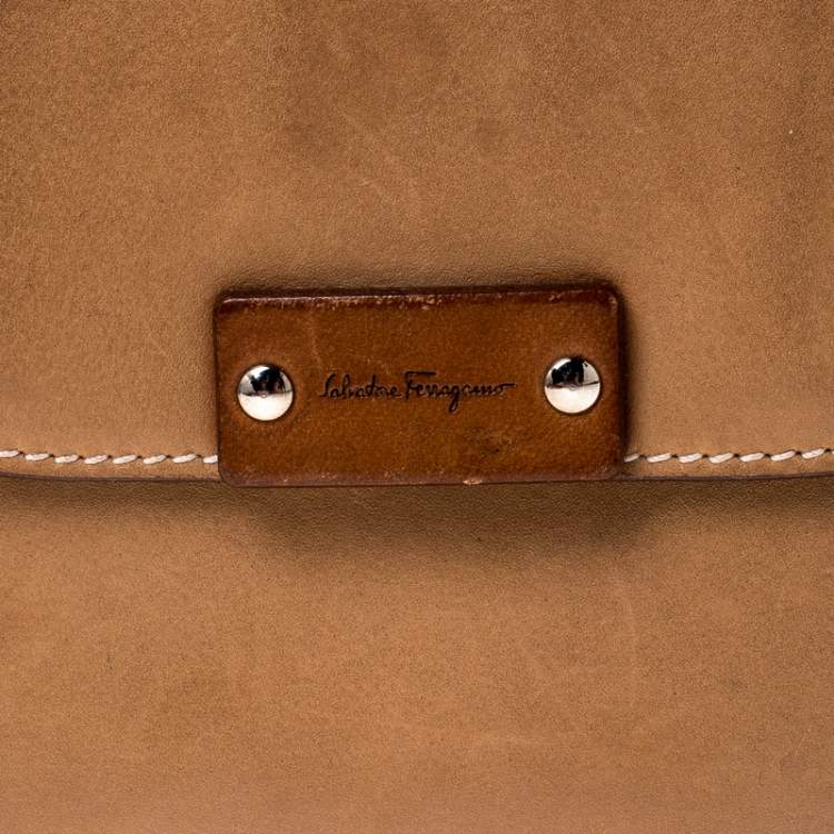 Pre Owned Salvatore Ferragamo Tan Leather Flap Wallet
