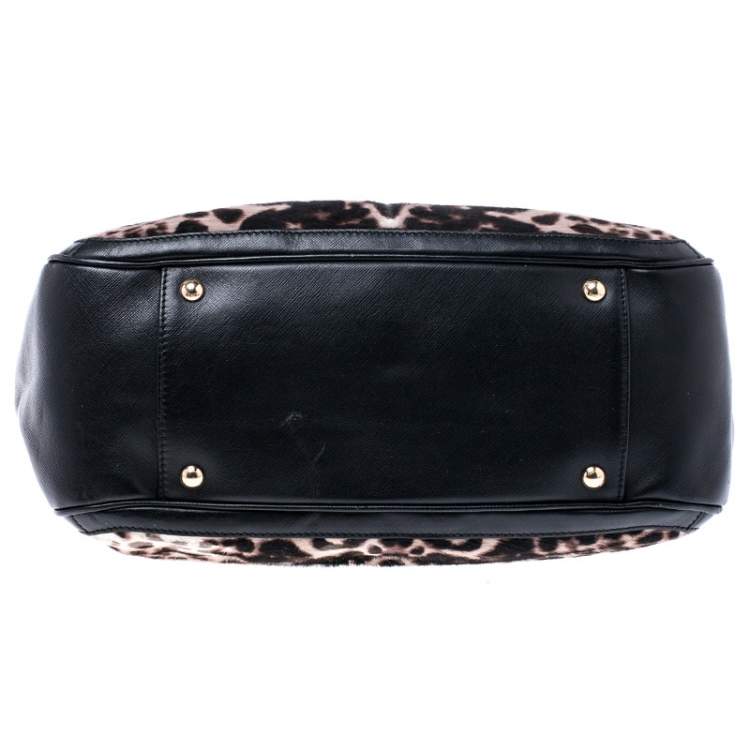 مملوكة مسبقًا Salvatore Ferragamo Black/Brown Leopard Print Calfhair and Leather Betulla Tote