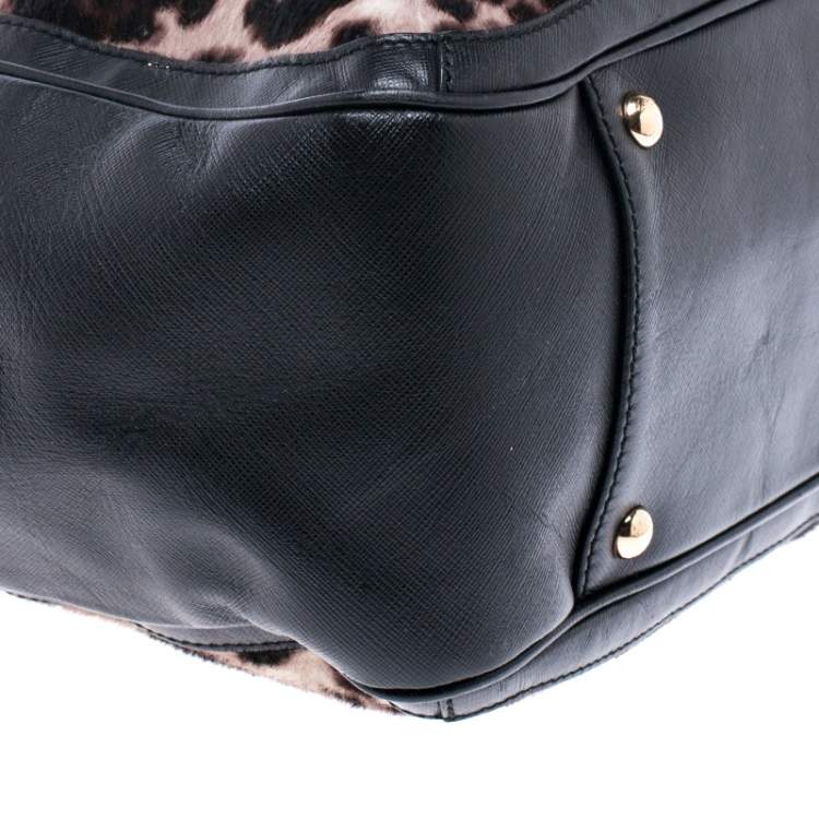 مملوكة مسبقًا Salvatore Ferragamo Black/Brown Leopard Print Calfhair and Leather Betulla Tote