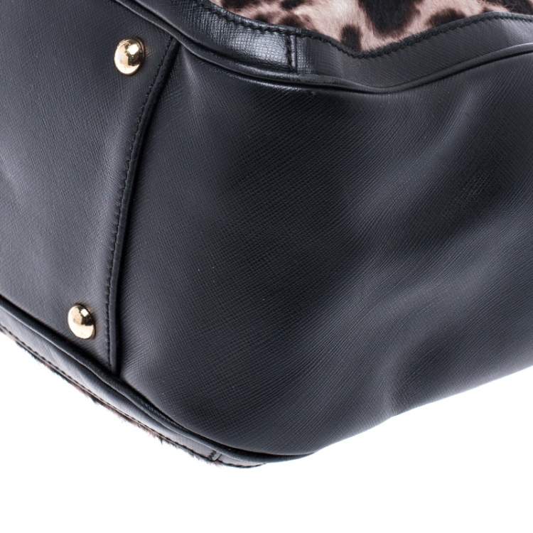 مملوكة مسبقًا Salvatore Ferragamo Black/Brown Leopard Print Calfhair and Leather Betulla Tote