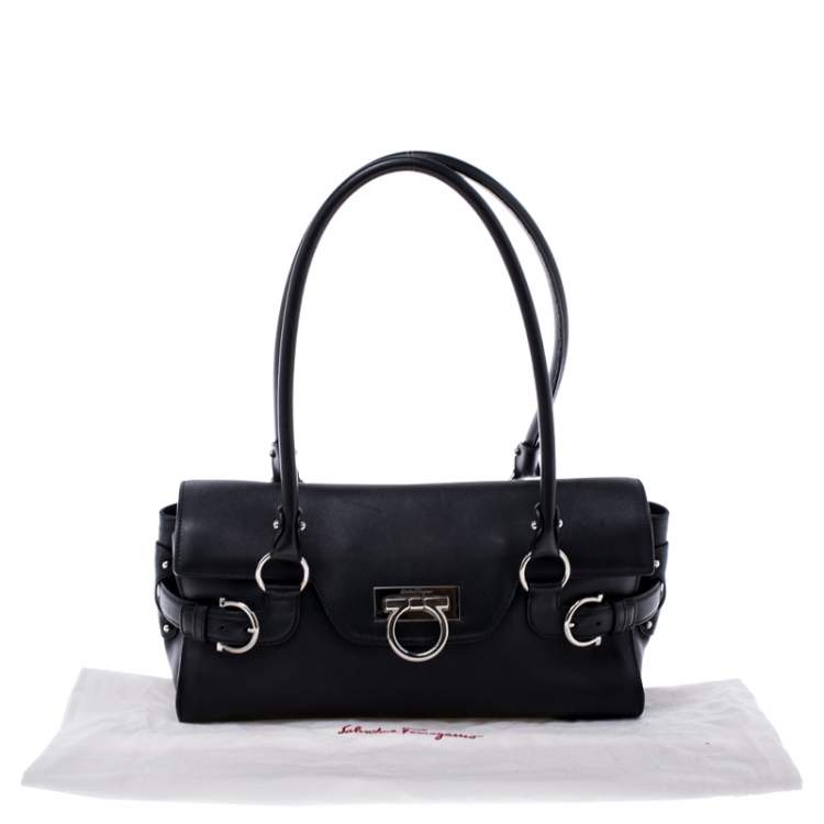 Pre Owned Salvatore Ferragamo Black Leather Gina Satchel