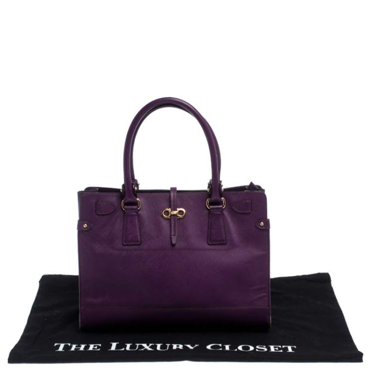 Pre Owned Salvatore Ferragamo Purple Leather Small Briana Tote