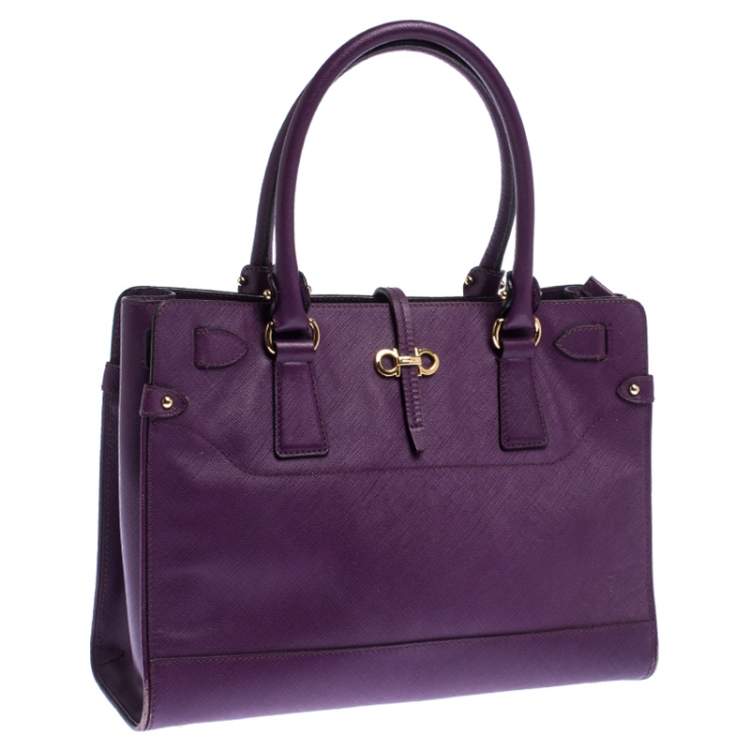 Pre Owned Salvatore Ferragamo Purple Leather Small Briana Tote
