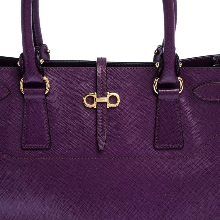 Pre Owned Salvatore Ferragamo Purple Leather Small Briana Tote