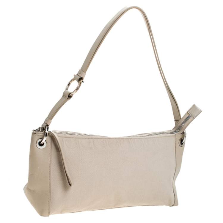 Pre Owned Salvatore Ferragamo Beige Fabric and Leather Shoulder Bag