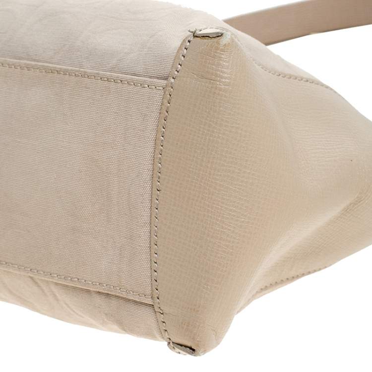 Pre Owned Salvatore Ferragamo Beige Fabric and Leather Shoulder Bag
