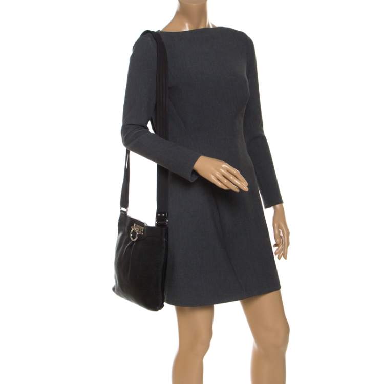 Pre Owned Salvatore Ferragamo Black Leather Crossbody Bag