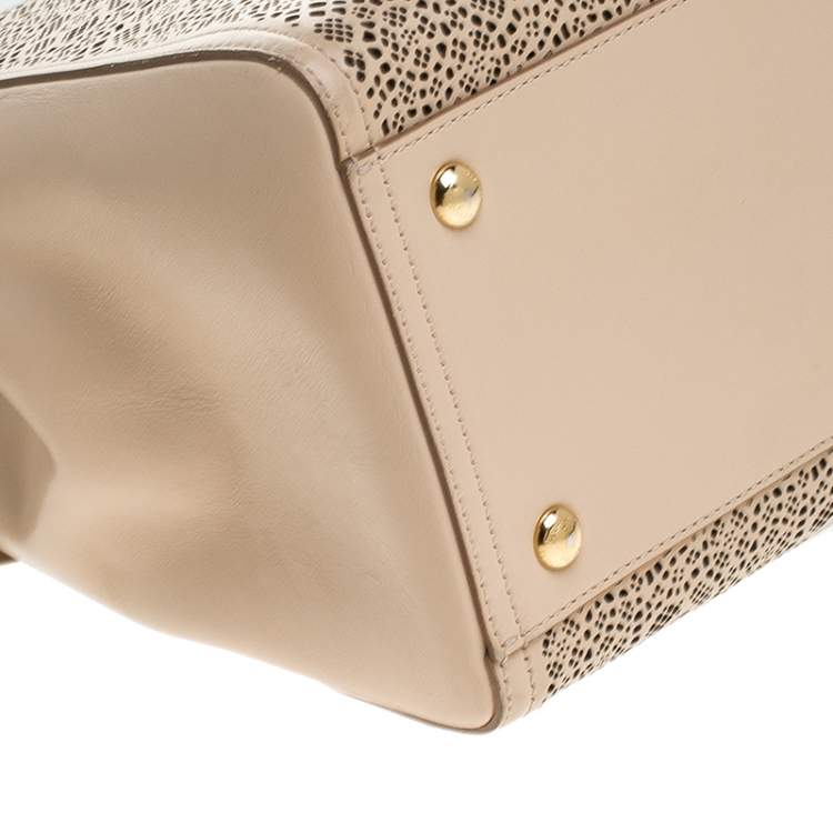Pre Owned Salvatore Ferragamo Beige Laser Cut Leather Chain Tote