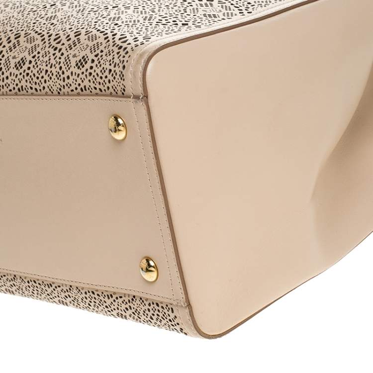 Pre Owned Salvatore Ferragamo Beige Laser Cut Leather Chain Tote