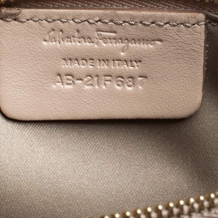 Pre Owned Salvatore Ferragamo Beige Laser Cut Leather Chain Tote