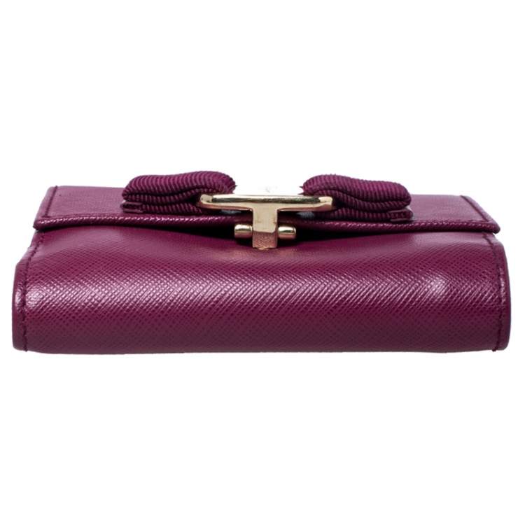 Pre Owned Salvatore Ferragamo Purple Leather Vara Bow Bifold Wallet