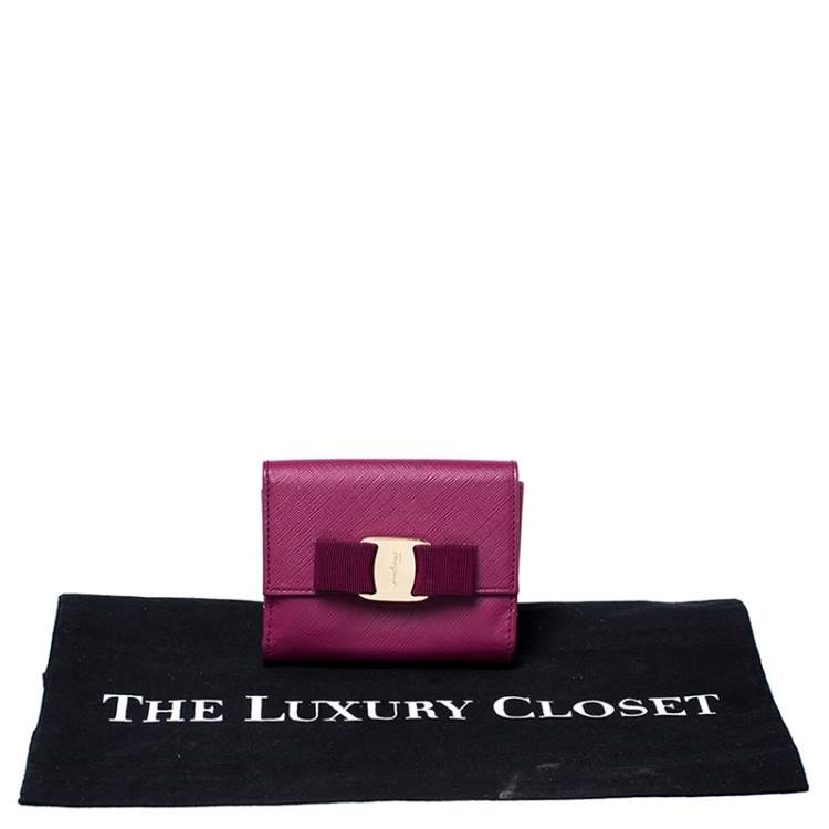 Pre Owned Salvatore Ferragamo Purple Leather Vara Bow Bifold Wallet