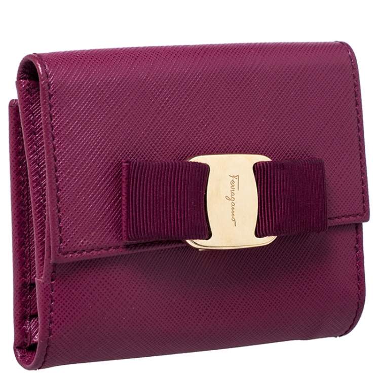 Pre Owned Salvatore Ferragamo Purple Leather Vara Bow Bifold Wallet