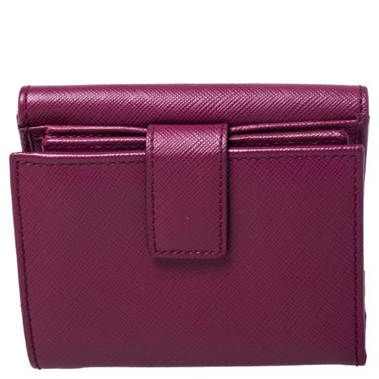Pre Owned Salvatore Ferragamo Purple Leather Vara Bow Bifold Wallet