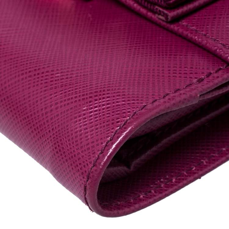 Pre Owned Salvatore Ferragamo Purple Leather Vara Bow Bifold Wallet