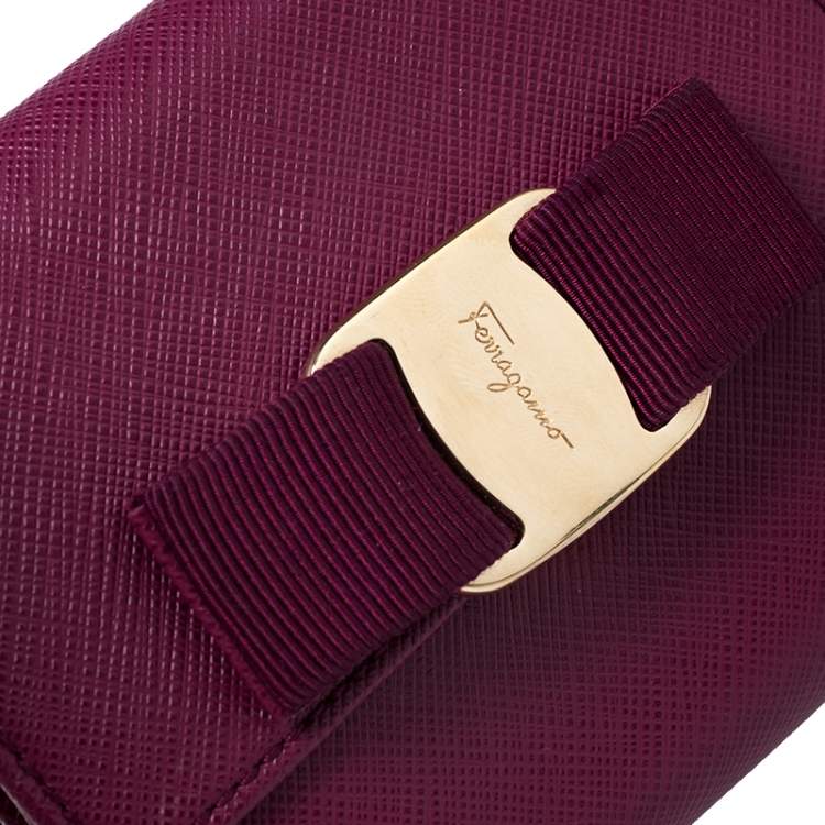 Pre Owned Salvatore Ferragamo Purple Leather Vara Bow Bifold Wallet