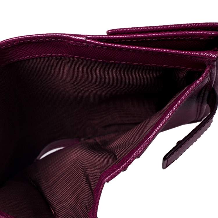 Pre Owned Salvatore Ferragamo Purple Leather Vara Bow Bifold Wallet