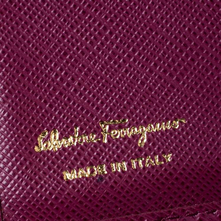 Pre Owned Salvatore Ferragamo Purple Leather Vara Bow Bifold Wallet