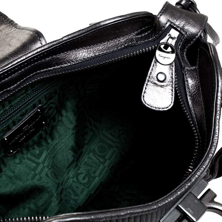 Pre Owned Salvatore Ferragamo Grey Metallic Leather Marisa Satchel
