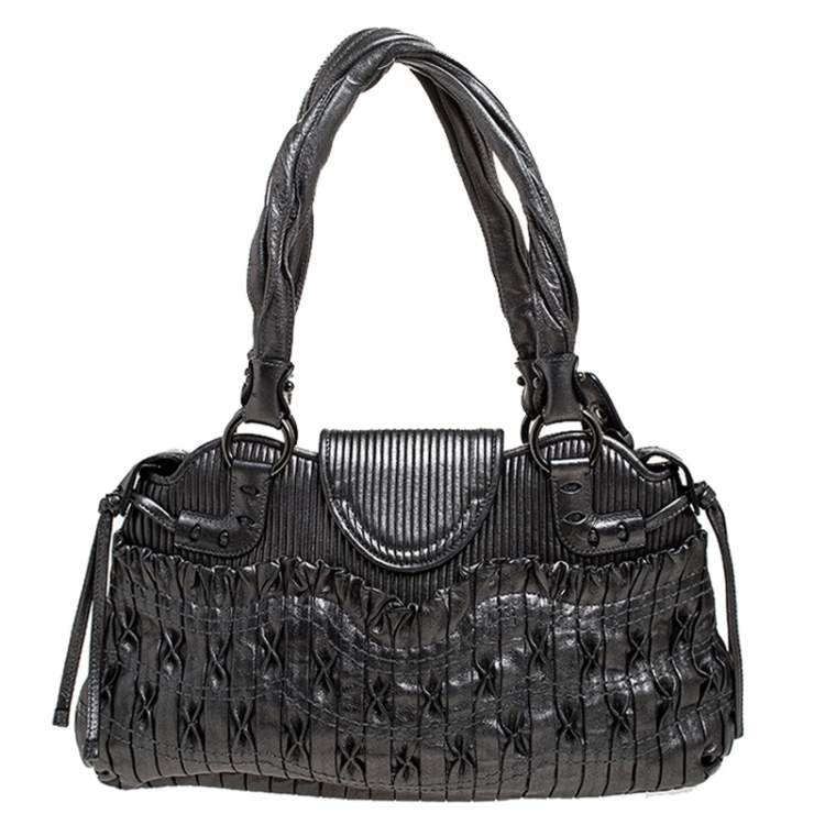 Pre Owned Salvatore Ferragamo Grey Metallic Leather Marisa Satchel