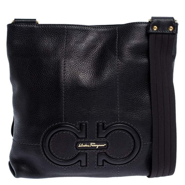 Pre Owned Salvatore Ferragamo Black Leather Messenger Bag