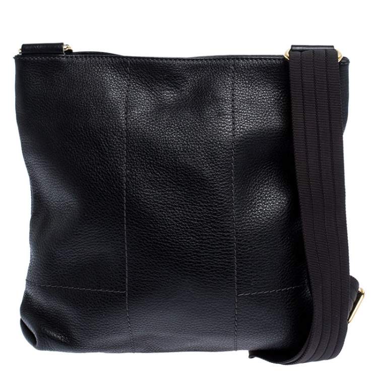 Pre Owned Salvatore Ferragamo Black Leather Messenger Bag