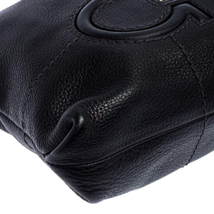Pre Owned Salvatore Ferragamo Black Leather Messenger Bag