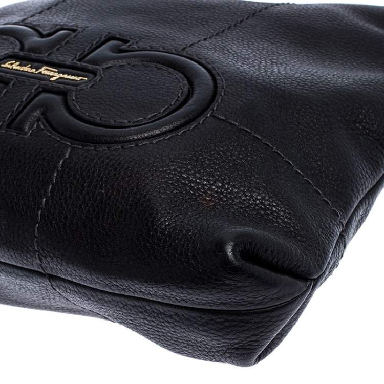 Pre Owned Salvatore Ferragamo Black Leather Messenger Bag