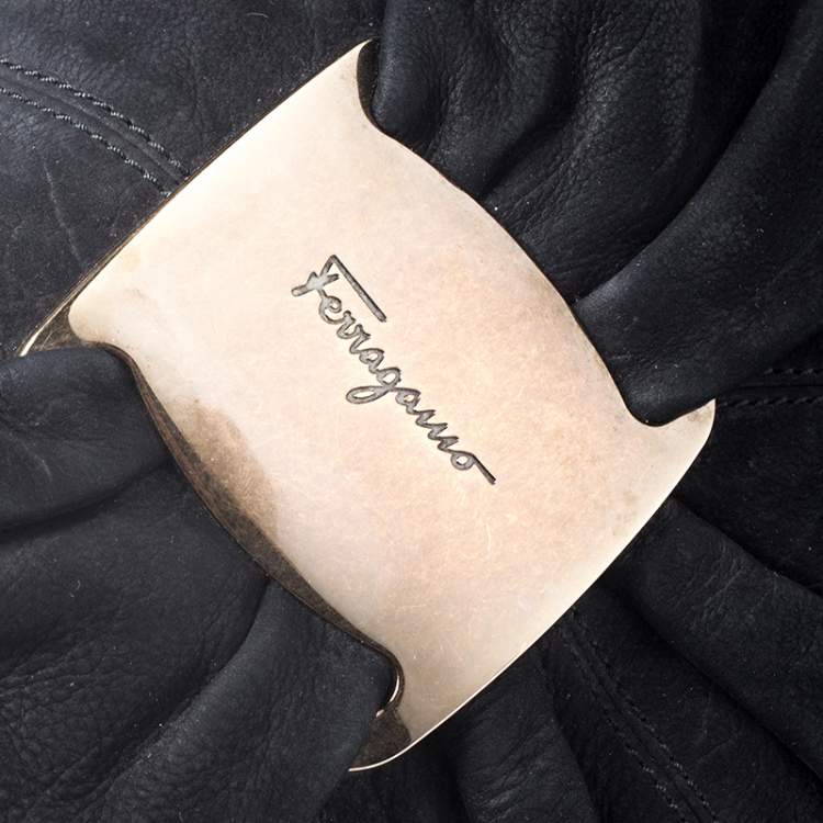 مملوكة مسبقًا Salvatore Ferragamo Black Nubuck and Leather Hobo 