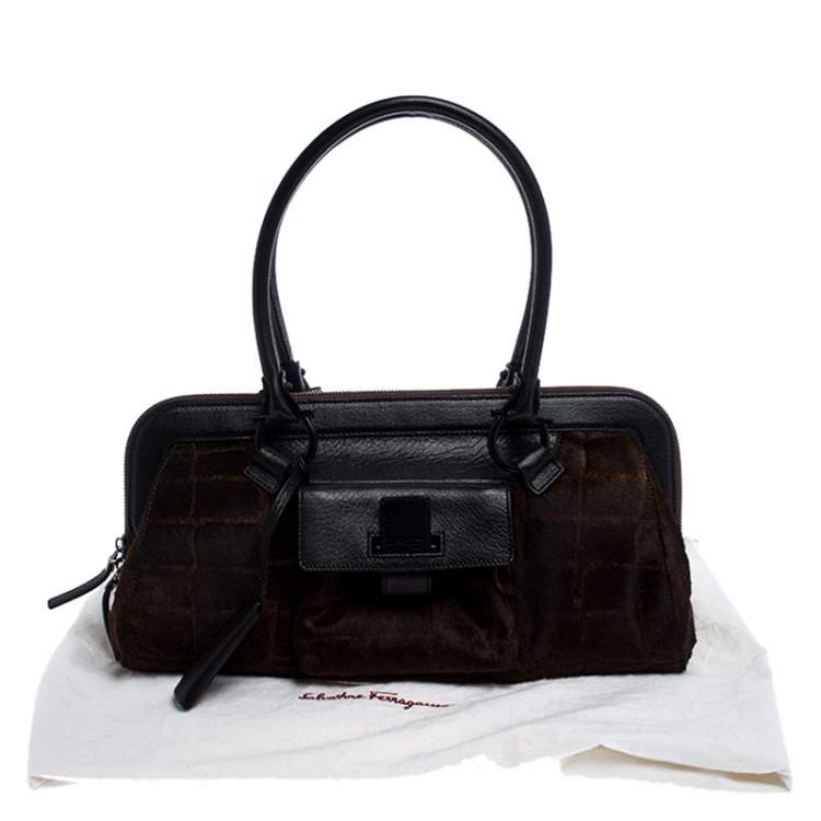 Pre Owned Salvatore Ferragamo Brown/Black Calfhair and Leather Satchel