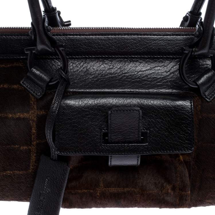 Pre Owned Salvatore Ferragamo Brown/Black Calfhair and Leather Satchel