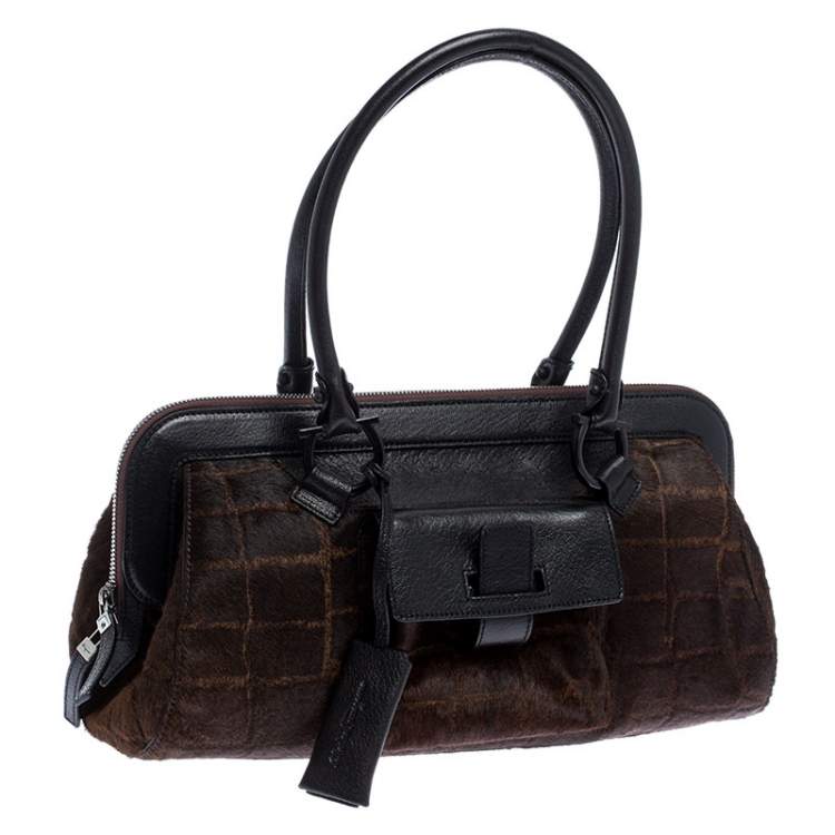 Pre Owned Salvatore Ferragamo Brown/Black Calfhair and Leather Satchel
