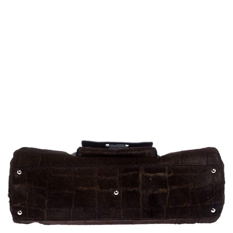 Pre Owned Salvatore Ferragamo Brown/Black Calfhair and Leather Satchel