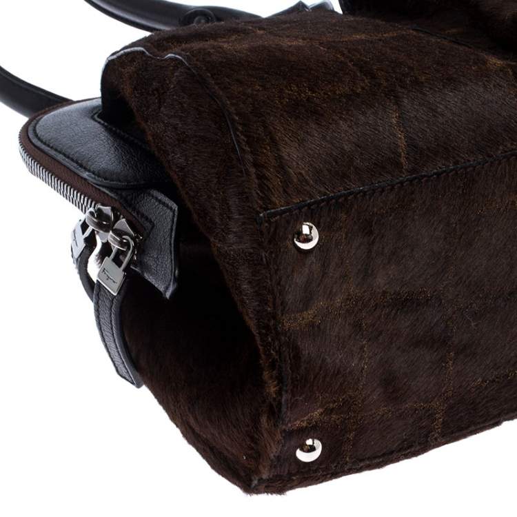 Pre Owned Salvatore Ferragamo Brown/Black Calfhair and Leather Satchel