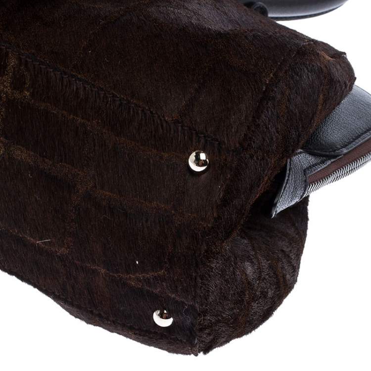 Pre Owned Salvatore Ferragamo Brown/Black Calfhair and Leather Satchel