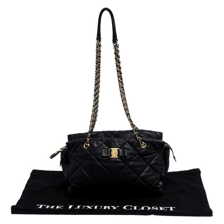 مملوكة مسبقًا Salvatore Ferragamo Black Quilted Leather Ginette Chain Shoulder Bag